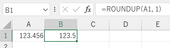 数式は「=ROUNDUP(A1, 1)」