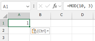 =MOD(10, 3)